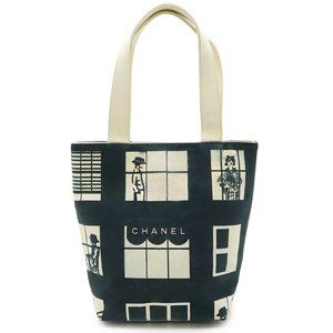 CHANEL Windows Line Coco Mark Tote Bag, Handbag, Shoulder Canvas, Black, Ivor...